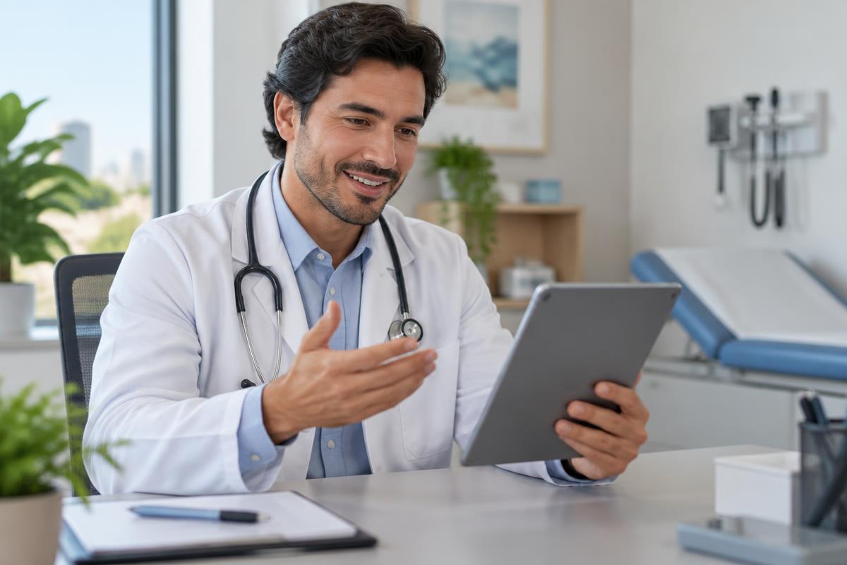 Médico realizando atendimento por telemedicina